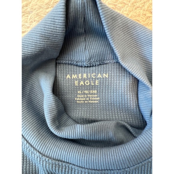American Eagle Blue Ribbed‎ Mock Neck Long Sleeve Crop Top XL - Picture 2 of 8